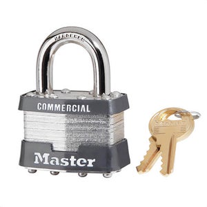 Master Lock® 1 Safety Padlock, Non-Rekeyable, Different Key, Laminated Steel Body, 5/16 in Shackle dia, 15/16 in Shackle Height