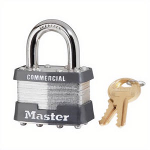 Master Lock® 1KA-2179 Commercial Grade Non-Rekeyable Safety Padlock, Alike Key, 5/16 in Shackle, Laminated Steel Body