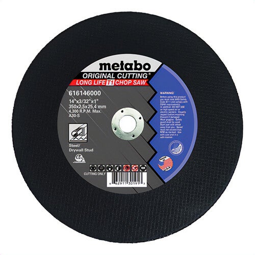 Metabo® 616146000 Original Long Life Heavy Duty Cut-Off Wheel, 14 in dia x 3/32 in Thick, 1 in Center Hole, 30 Grit