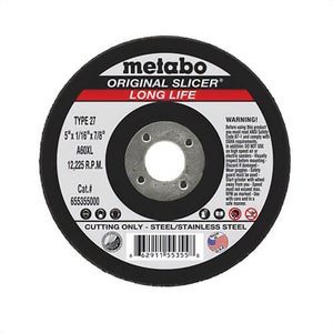 Metabo® 655355000 Original Slicer® Long Life Tough Depressed Center Wheel, 5 in dia x 1/16 in Thick, 7/8 in Hole, A60XL Grit