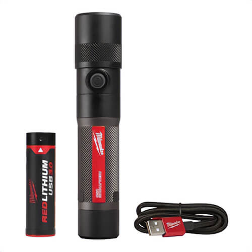 Milwaukee® 2161-21 Cordless USB Rechargeable Twist Focus Flashlight, LED Bulb, Aluminum Housing, 1100 Lumens, 1 Bulb
