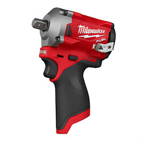 Milwaukee® M12™ 2555P-20 Stubby Cordless Impact Wrench with Pin Detent, 1/2 in Straight Drive, 3200 BPM, 250 ft-lb Torque
