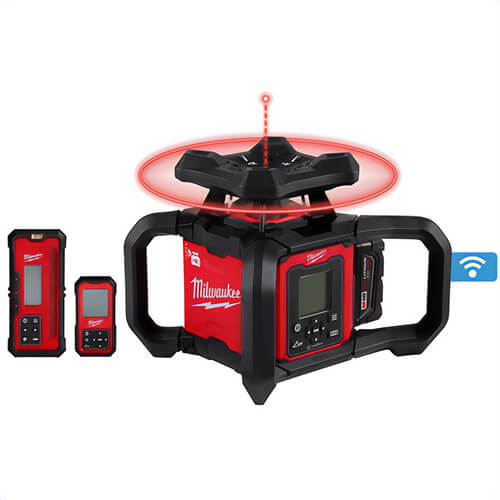 Milwaukee® 3704-21 M18™ Red Exterior Dual Slope Rotary Laser Level Kit with Receiver and Remote