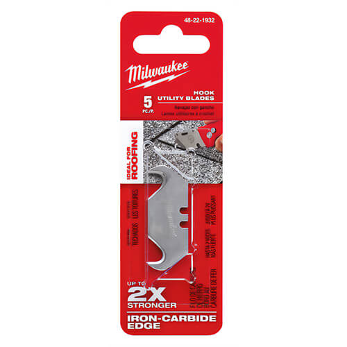 Milwaukee® 48-22-1932 Double Ended Utility Knife Blade, 5 pc, Micro Carbide Metal, Hook, Sharp Point