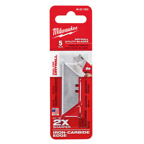 Milwaukee® 48-22-1933 Utility Knife Blade, Micro Carbide Metal, Sharp Point/Straight Edge, 2-3/8 in L x 3/4 in W Blade, 5 pc