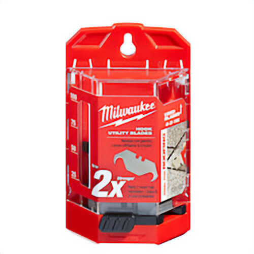 Milwaukee® 48-22-1952 50 pc Double Ended Utility Knife Blade with Dispenser, Micro Carbide Metal, Hook, Sharp Point, 1-7/8 in L x 3/4 in W Blade