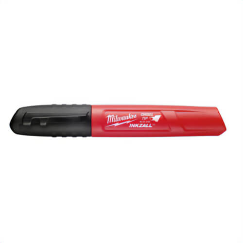 Milwaukee® 48-22-3130 Inkzall™ Black Chisel Tip Marker, Lanyard Hold, Clog Resistant, Non-Toxic, Anti-Roll Design