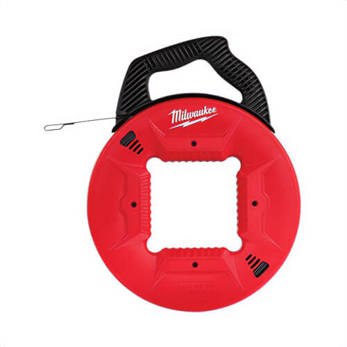 Milwaukee® 48-22-4185 Fish Tape, 1/4 in Tape, 100 ft L Tape, Round Profile, Steel Tape, Black/Red