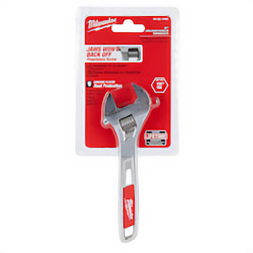 Milwaukee® 48-22-7406 Uninsulated Adjustable Wrench, 15/16 in, Polished Chrome, 6 in OAL, Steel Body, ASME Specified, Steel