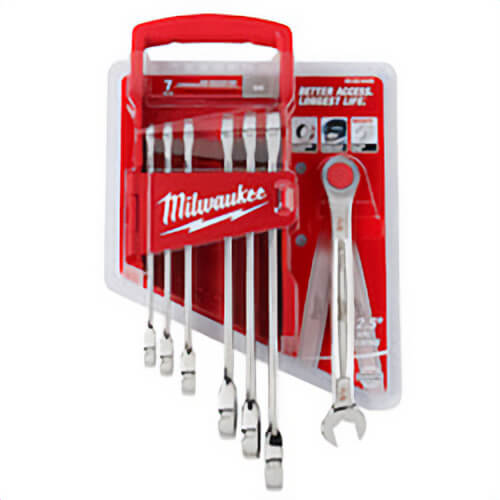 Milwaukee® 48-22-9406 MAX BITE™ Combination Ratcheting Wrench Set, 7 pc, Polished Chrome, 2.5° Arc Swing