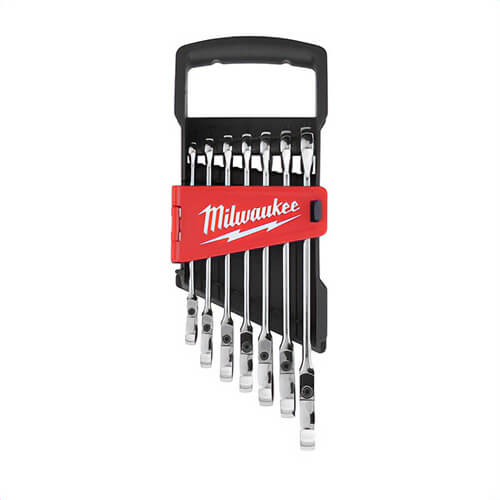 Milwaukee® 48-22-9529 Flex Head Ratcheting Non-Lockable Combination Wrench Set, 7 pc, 8 to 17 mm, Polished Chrome