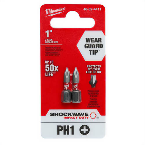 Milwaukee® 48-32-4411 ShockWave™ Impact Duty™ Impact Phillips® Bit, PH1 Phillips®, 1 in, 2 pk