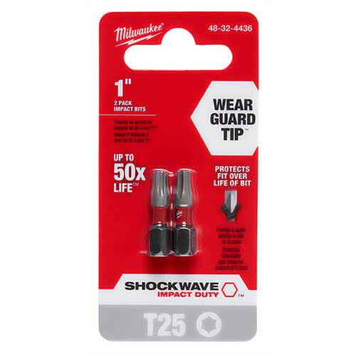 Milwaukee® 48-32-4436 ShockWave™ Impact Duty™ Impact Torx® Bit, T25 Torx® Point, 1 in, 2 pk