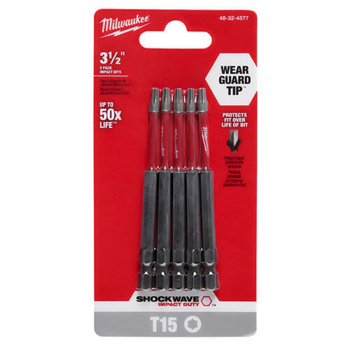Milwaukee® 48-32-4577 ShockWave™ Impact Duty™ Impact Torx® Bit, T15 Torx® Point, 0.3 in, 5 pk