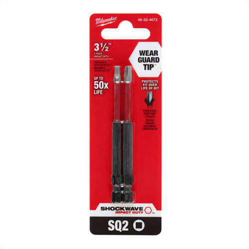 Milwaukee® 48-32-4672 ShockWave™ Impact Square Bits, SQ3, 3.5 in, 2 pk