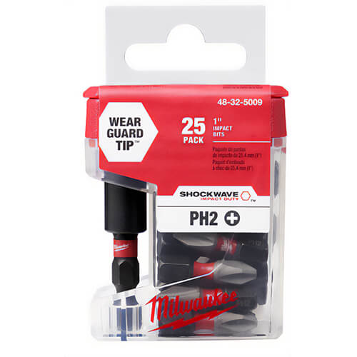 Milwaukee® 48-32-5009 ShockWave™ Impact Duty™ Impact Phillips® Bit with Bit Holder, PH2 Phillips®, 1 in, 25 pk