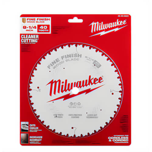 Milwaukee® 48-40-0822 Fine Finish Thin Kerf Circular Saw Blade, 8-1/4 in dia x 1.05 in Thick, 5/8 in Arbor, Carbide Blade, 40 Teeth