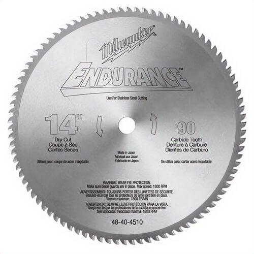 Milwaukee® 48-40-4510 Circular Saw Blade, 14 in dia x 0.071 in thick, 1 in Arbor, Hardened Steel Blade, 90 Teeth