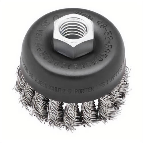 Milwaukee® 48-52-1300 Cup Brush, 4 in dia Brush, 5/8-11 Arbor Hole, 0.014 in dia Filament/Wire, Crimped, Carbon Steel Fill