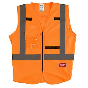 Milwaukee® 48-73-5032 Safety Vest, L/XL, Hi-Viz Orange, Polyester, Hook and Loop/Secure Zipper Closure, 10 Pockets