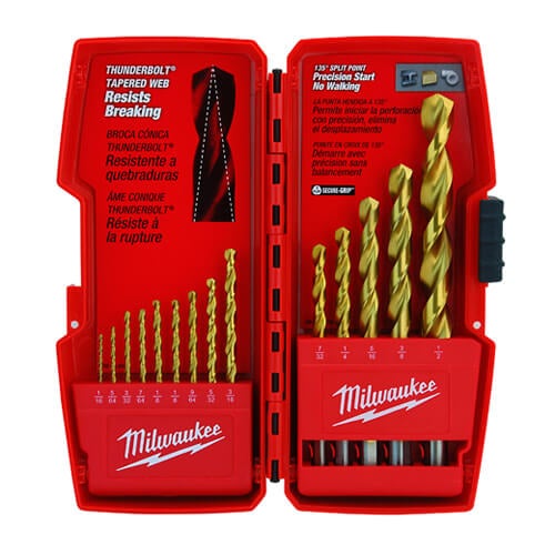 Milwaukee® 48-89-0011 Thunderbolt® Drill Bit Set, 14 pc, HSS, Titanium Coated, 3-Flat Shank, 135° Split Point