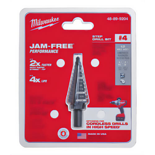 Milwaukee® 48-89-9204 Step Drill Bit, 3/16 in dia Min Hole, 7/8 in dia Max Hole, 12 Steps, HSS, 12 Hole Sizes, 3/8 in Shank