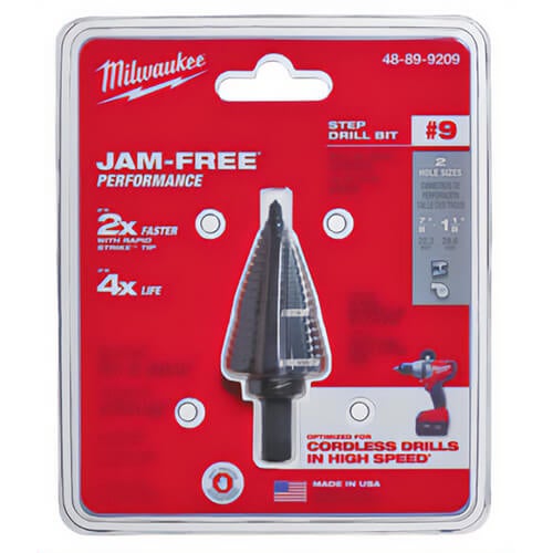 Milwaukee® 48-89-9209 Step Drill Bit, 7/8 in dia Min Hole, 1-1/8 in dia Max Hole, 2 Steps, HSS, 2 Hole Sizes, 3/8 in Shank