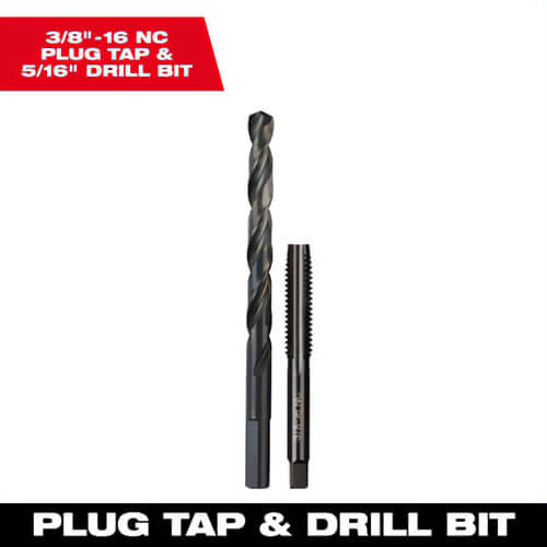Milwaukee® 49-57-5548 Straight Flute Plug Tap and 5/16 in Drill Bit, 3/8 in - 16 NC
