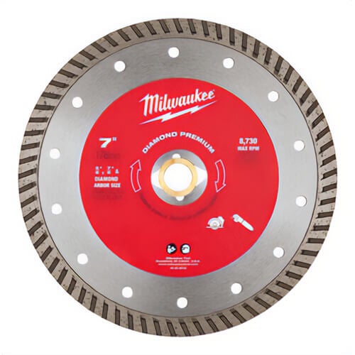 Milwaukee® 49-93-8018 Premium Turbo Circular diamond Saw Blade, 7 in dia Blade, 5/8 in, 7/8 in Arbor/Shank, Dry/Wet Cutting