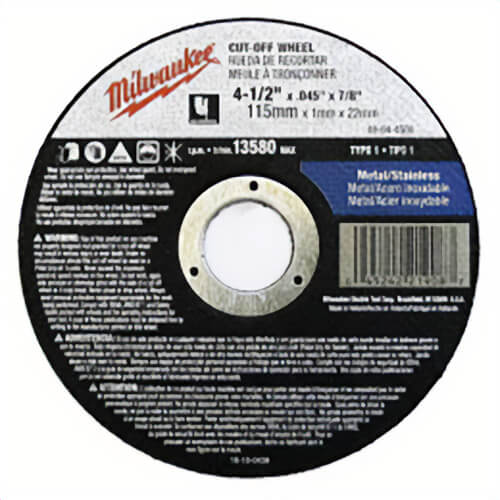 Milwaukee® 49-94-1500 Rotary Cutting Disk, 1-1/2 in dia x 0.045 in thick, 7/8 in Center Hole, A60T Grit, Aluminum Oxide Abrasive
