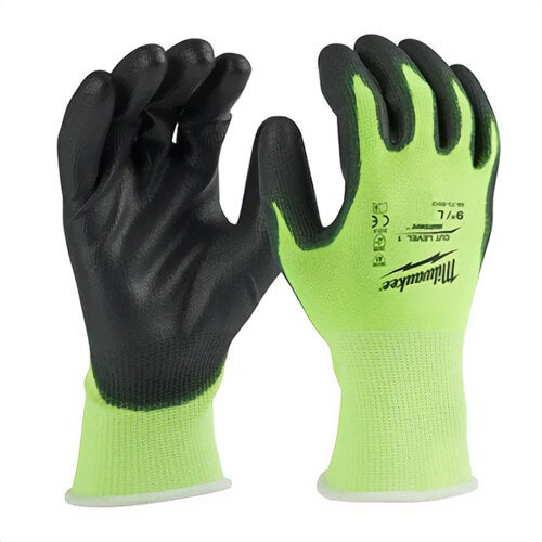Milwaukee® 48-73-8912B Hi-Viz Cut Level 1 Polyurethane Dipped Gloves, 12 pk, L