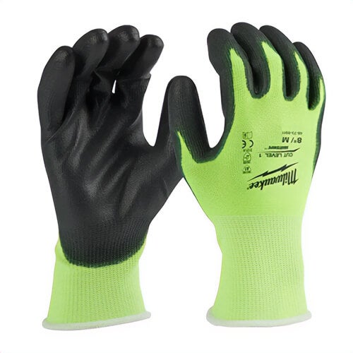 Milwaukee® 48-73-8911B Hi-Viz Cut Level 1 Polyurethane Dipped Gloves, 12 pk, M