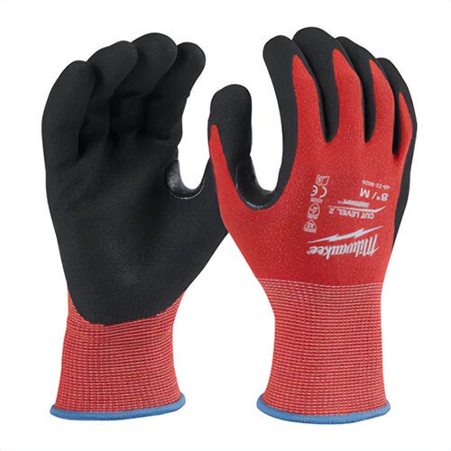 Milwaukee® 48-22-8926B Cut Level 2 Nitrile Dipped Gloves, Breathable Glove Design, Nitrile Coated, Nylon and Lycra, Red, M, 12 pk