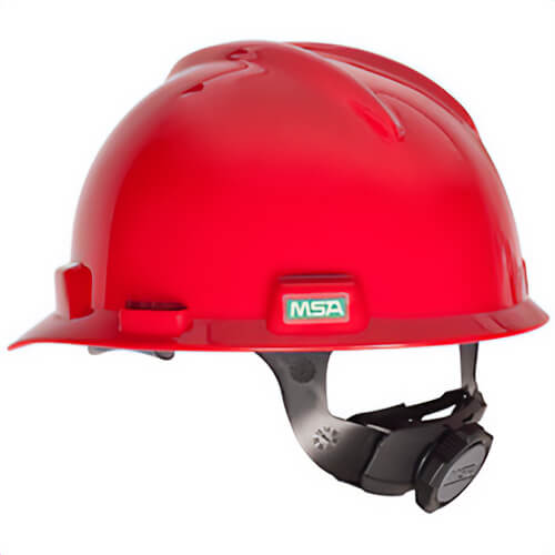 MSA Safety 475363 V-Guard Hard Hat with Ratchet, Self Adjusting, ANSI Certified, Polyethylene Shell, Red