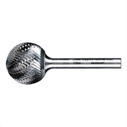 Pferd 24612 Universal Line Premium Grade Carbide Burr, Ball (Shape SD) Head, 1 in dia Head, 5/16 in L of Cut, 2-1/16 in OAL, Double Cut Cut