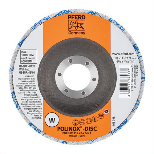 Pferd Polinox® PNER 48470 Unitized Non-Woven Depressed Center Disc, 4-1/2 in dia, Fine Grade, Silicon Carbide Abrasive