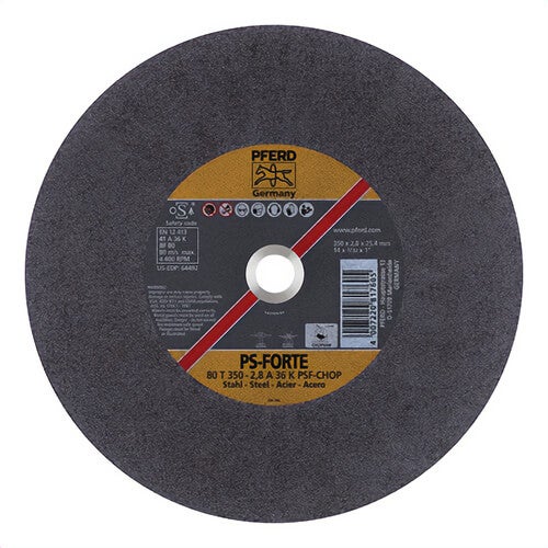 Pferd 64492 Universal Line PS-Forte Type 1 Cut-Off Wheel, 14 in dia x 3/32 in Thick, 1 in Center Hole, 36 Grit, Aluminum Oxide Abrasive