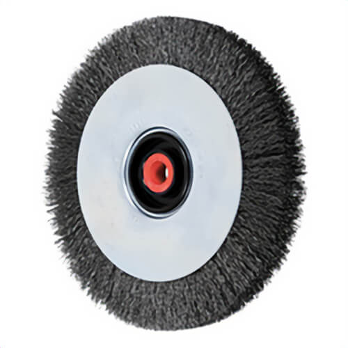 Pferd EZmount™ 81478 Wheel Brush, 8 in dia Brush, 7/8 in W Face, 0.014 in dia Crimped Filament/Wire, 2 in Arbor Hole