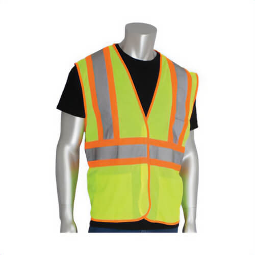 PIP® 302-MVATLY Safety Vest, Two-Tone, Polyester Mesh, ANSI Class: 2, Hi-Viz Lime Yellow