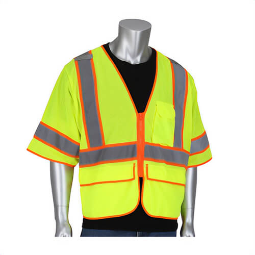 PIP® 305-SVZSE-LY/XL 2-Tone High Visibility Self-Extinguishing Surveyors Vest, Extra-Large, Hi-Viz Yellow, Polyester Mesh