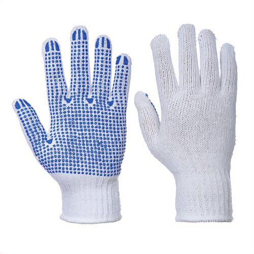 Portwest A111WBRXXL Classic Polka Dot Glove, Lightweight, High Dexterity, PVC Dotted Palm, White/Blue, 2XL