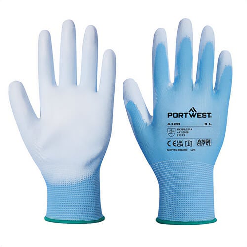 Portwest A120GRRL Polyurethane Palm Glove, PU Coated, Palm Dipped, Cut Level A1, Silicone Free, Gray, L