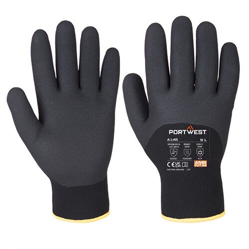 Portwest A146YERXXL Arctic Winter Glove, Nitrile Sandy, 480°F Heat Protection, ANSI Cut Level A2, Abrasion Level 4, Yellow, 2XL