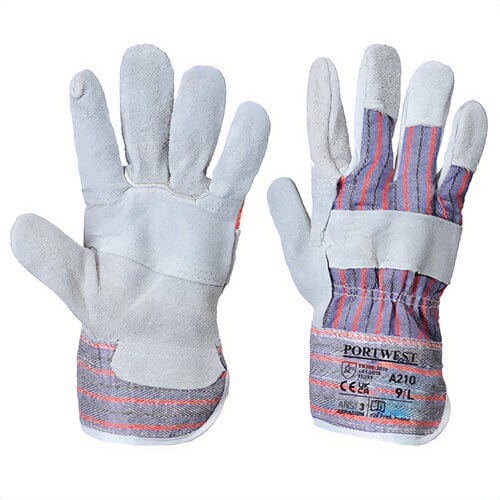 Portwest A210GRRXL Canadian Rigger Glove, Cow Split Leather, Patch Palm, Cut Level A2, Abrasion Level 3, Gray, XL
