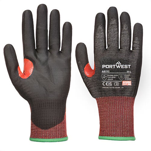 Portwest A670K8RXL CS Cut F13 Polyurethane Glove, Cut Level A6, Black, XL