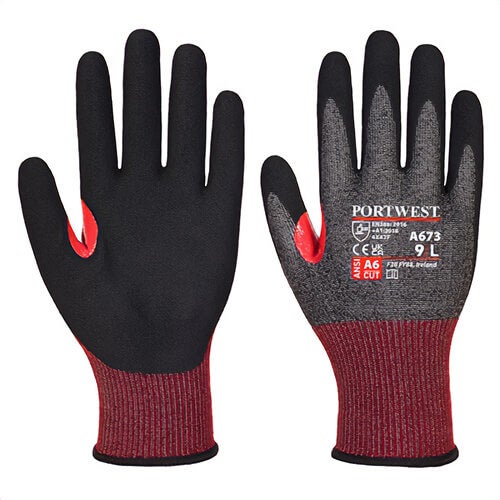 Portwest A673K8RXXL CS Cut F18 Nitrile Glove, Cut Level A6, Black, 2XL