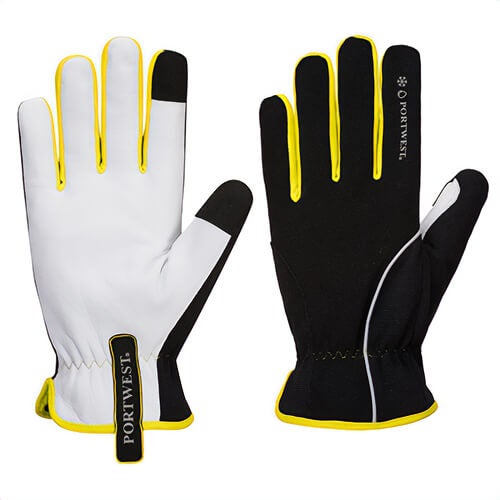 Portwest A776BKYXXL PW3 Winter Glove, Leather Palm, Thermal Insulated, Water Resistant, Black/Yellow, 2XL