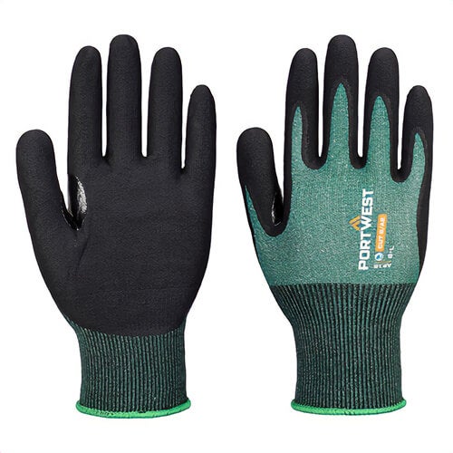 Portwest AP15E8RS SG Cut B18 Nitrile Glove, Cut Level A2, Green/Black, S, 12 pk