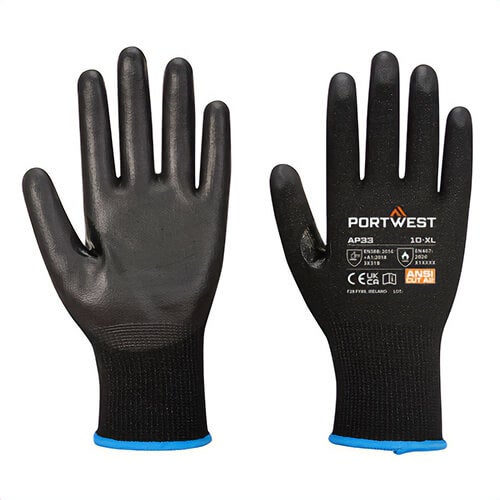 Portwest AP33K8RXXL LR15 Polyurethane Touchscreen Glove, Cut Level A2, Black, 2XL, 12 pk