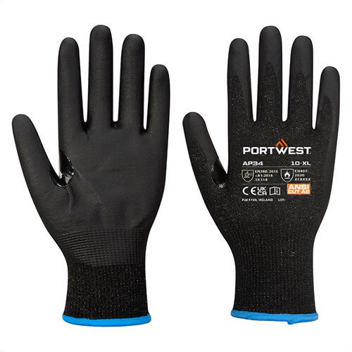 Portwest AP34K8RXXL LR15 Nitrile Foam Touchscreen Glove, Cut Level A2, Black, 2XL, 12 pk